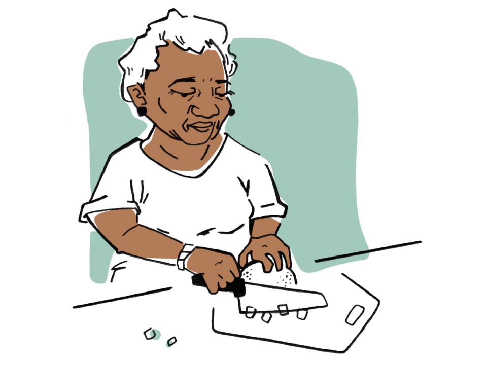 Illustration of older black woman preparing healthy food