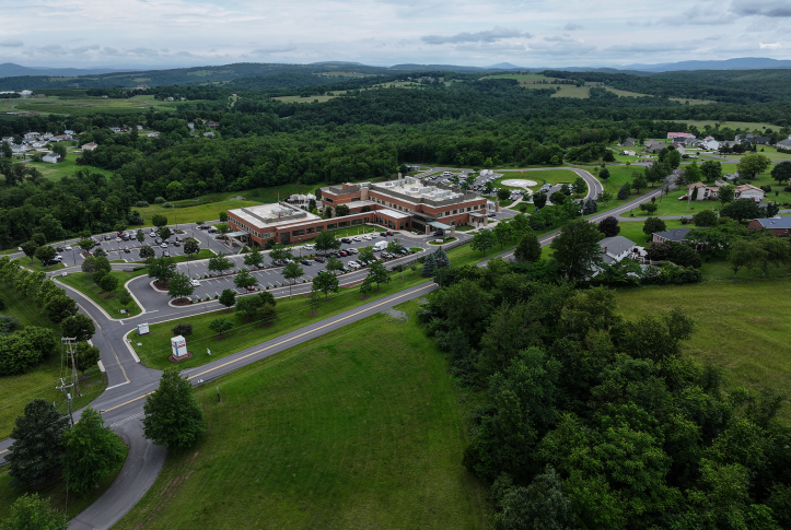 Aerial view of rural hospital